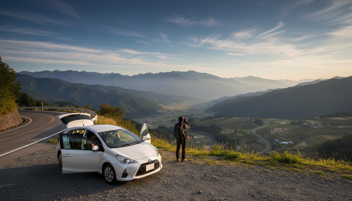Rental car on mountain road